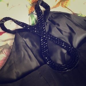 Black silk beaded strap dress - cross back